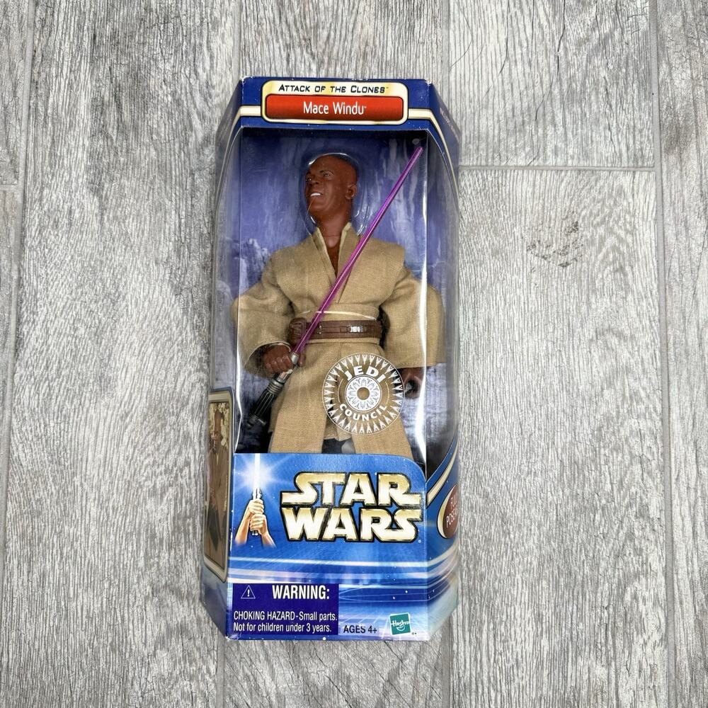 2002 Hasbro Star Wars Attack Of The Clones Mace Windu 12" Figurine